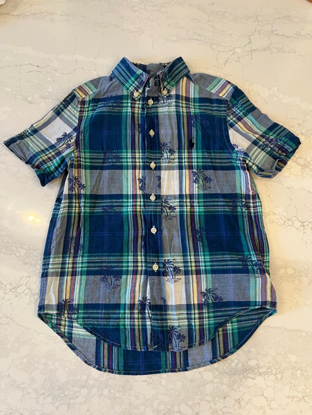 Ralph Lauren Blue Green Plaid Button-Up Shirt